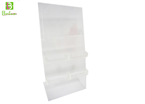 China Transparent Magazine Acrylic POS Display Stands 2 Ladder With Top Sign Board supplier