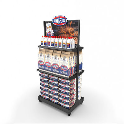 Retail Store Metal Display Stands Floor Display Unit For Grilling Charcoal Briquette Pack