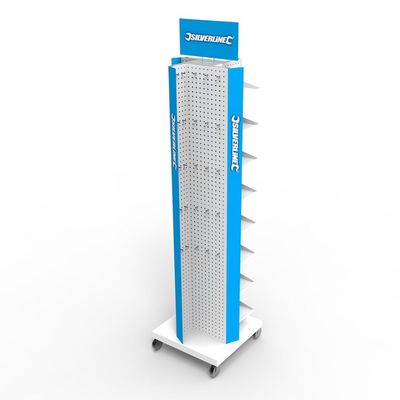 Casters Pegboard Rotating Display Stand Metal Pegboard Display Stand With Hooks