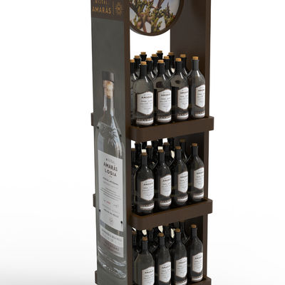 Customizable Red Wine And Beverage Wooden Three Layer Display Rack For Store Use