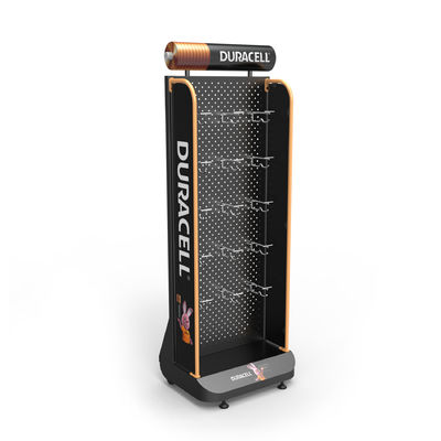 quality  AA Battery Point Of Sales Displays Pegboard Floor Stand With Hanging Hooks factory