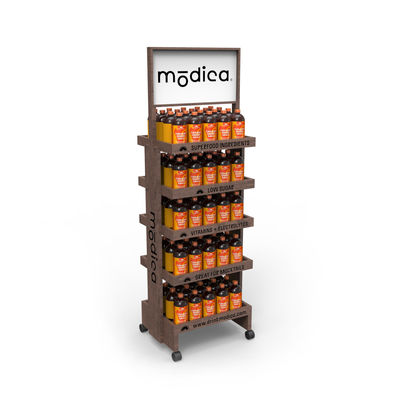 Wooden 5 Layers Cocktail Display Stand with Wheels for Stores