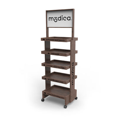 Wooden 5 Layers Cocktail Display Stand with Wheels for Stores