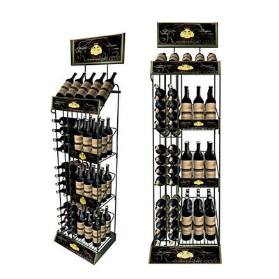 Hot Selling Supermarket Double-side Wine Bottle Display Rack Floor Wine Display Stand With Custom Logo