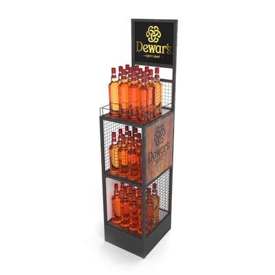 Hot Selling Supermarket Double-side Wine Bottle Display Rack Floor Wine Display Stand With Custom Logo