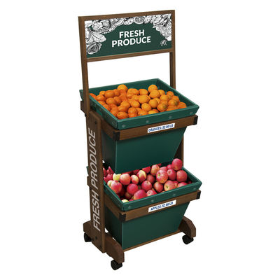 2 Layers Display Vegetable Rack For Shop Wooden Fruit Display Stand With Removable Basket