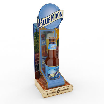 POP Wine Display Stand Unique Design Wooden Beer Holder Countertop For Supermarket