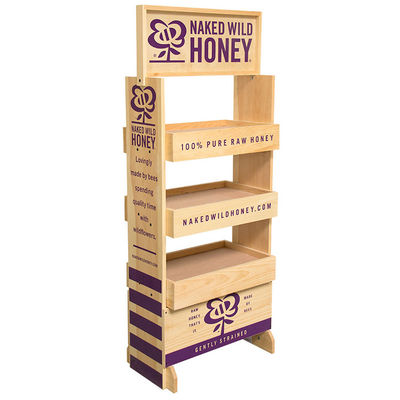 Wood Cosmetic Product Display Stands Baby Care Skin Products Display Wooden Stand
