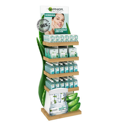 Customized Cosmetic Display Stand Wooden Display Shelf Unit Moisturizing Cream