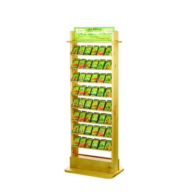 Natural Pinewood Cosmetic Display Stand Custom Wood Display Cases With Wheels