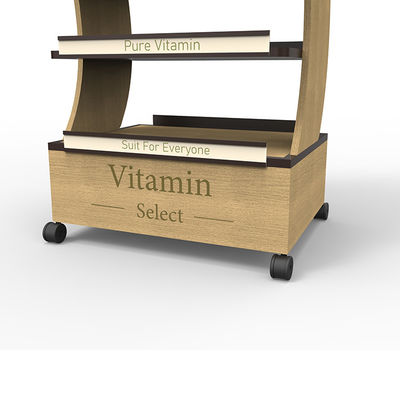 Vitamin Timber Display Stand Wooden Retail Shelving With Casters