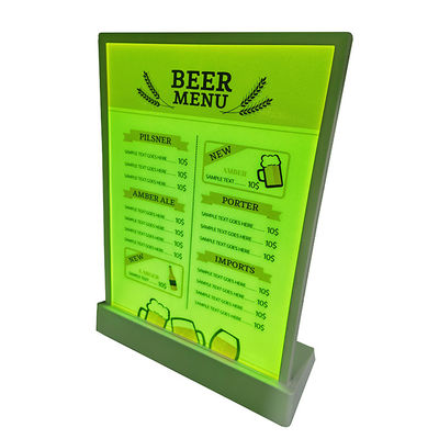 A4 Size LED Menu Stand Countertop Acrylic Holder Display With 7 Colors