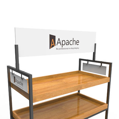 Stores Point Of Sales Displays Wooden Tray Salad Display Stand With Wheels