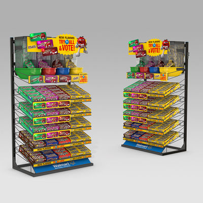 Customized Point Of Sales Displays Candy Display Rack With Adjustable Trays