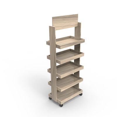 Flexible Point Of Sales Displays Stores Wooden Wine Display Rack With Wheels
