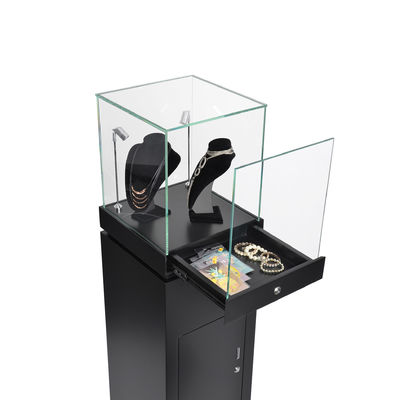 16&quot; Jewelry Pedestal Display Case Pedestal Display Cabinet Locking Drawer LED Spotlights