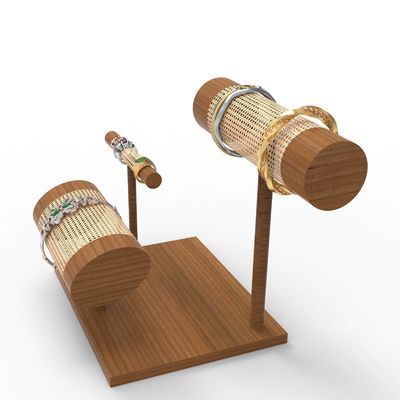 Customized Wooden Woven Countertop Display Stand For Luxury Jewelry Bracelet Ring