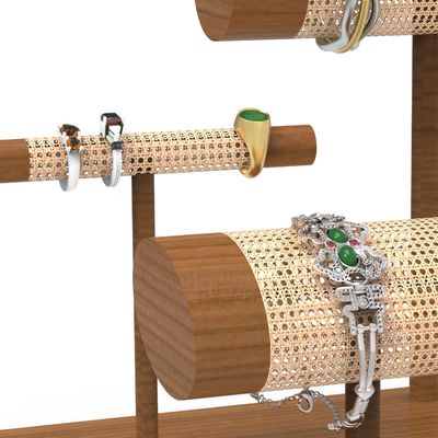 Customized Wooden Woven Countertop Display Stand For Luxury Jewelry Bracelet Ring