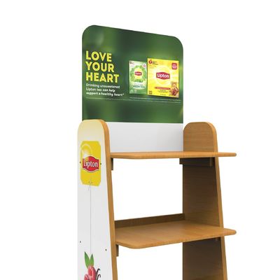 Customized wooden laminated display rack for commercial supermarkets, used to display tea drinks