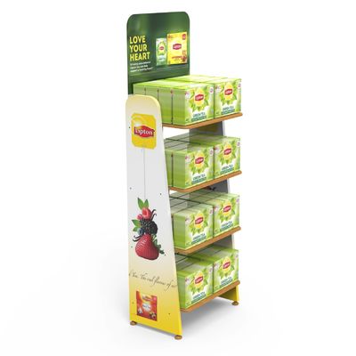 Customized wooden laminated display rack for commercial supermarkets, used to display tea drinks