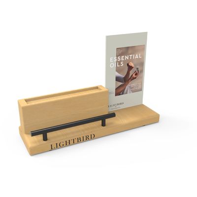 Customizable wooden counter display rack with store logo printed on the cosmetics counter display rack