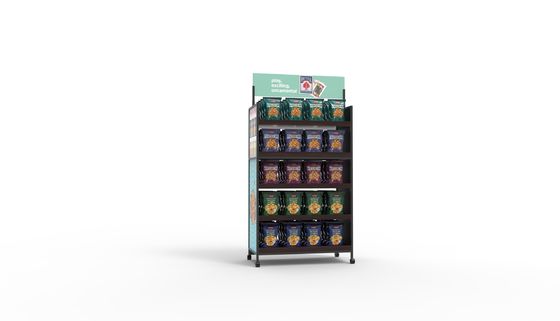 Sheet shaped snack metal display rack for food packaging suitable for supermarkets
