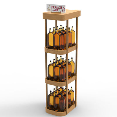 Customizable Store Floor Standing Wooden Three Layer Display Rack Shelf For Wine