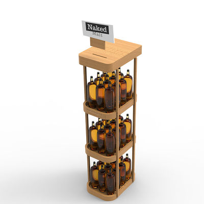 Customizable Store Floor Standing Wooden Three Layer Display Rack Shelf For Wine