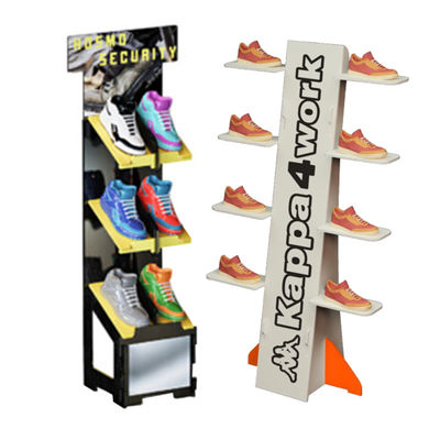 Shop Floor To Ceiling Wooden Display Rack Plywood Rotating Shoe Rack With Custom Logo