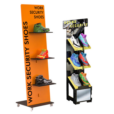 Shop Floor To Ceiling Wooden Display Rack Plywood Rotating Shoe Rack With Custom Logo