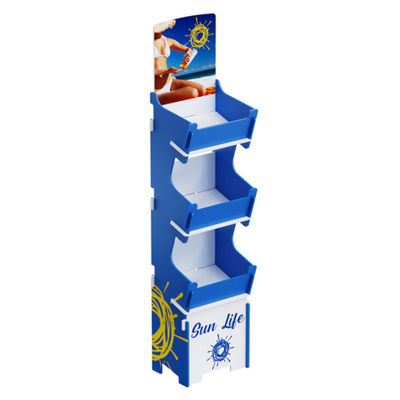 Customizable Carton-Packed Floor Display Stand for Plywood Wood Skincare Products and Baby Sunscreen for Retail Stores