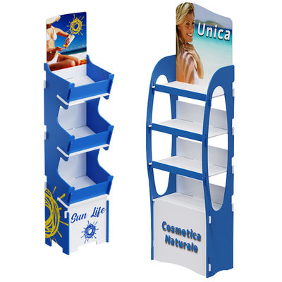 Customizable Carton-Packed Floor Display Stand for Plywood Wood Skincare Products and Baby Sunscreen for Retail Stores